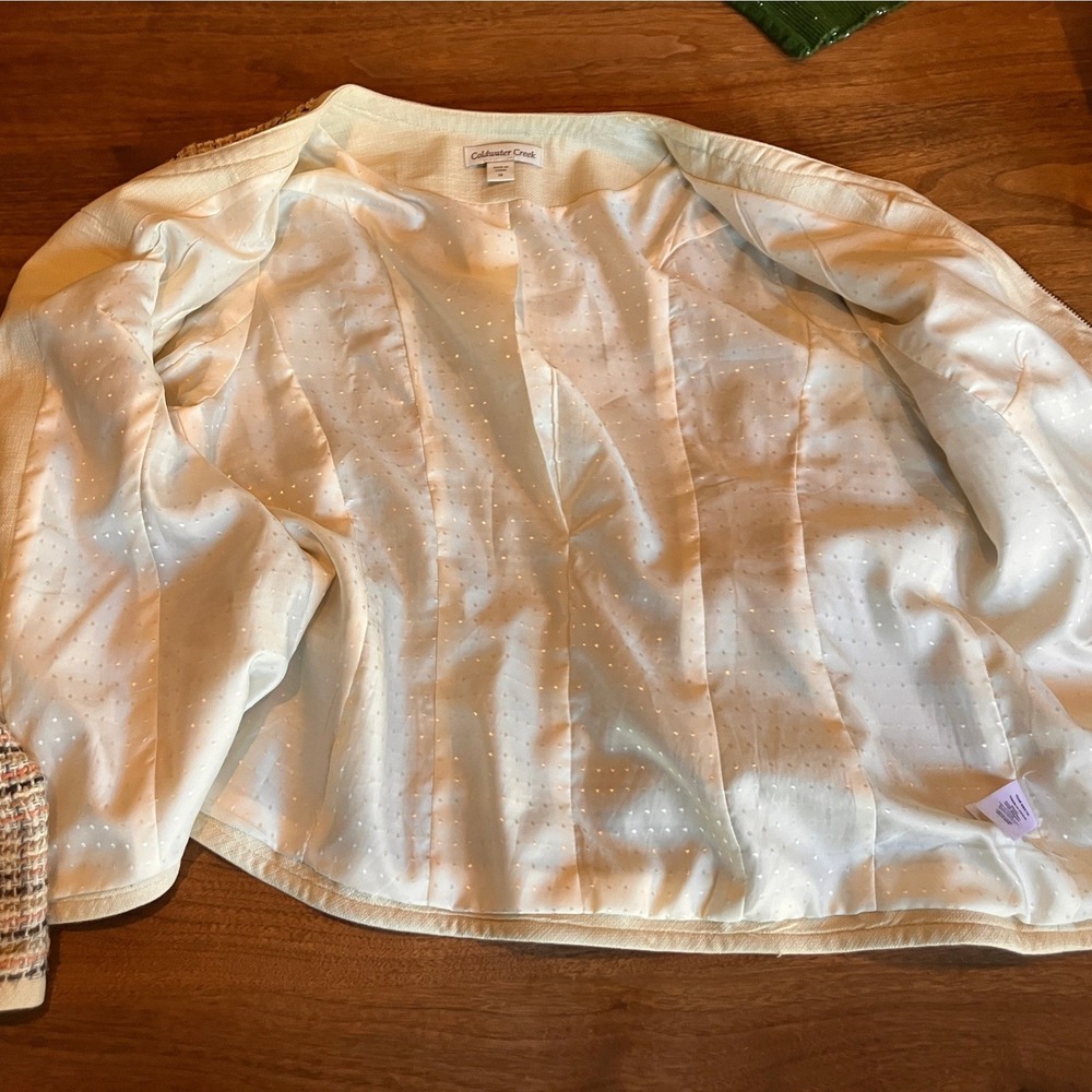 Coldwater Creek Tweed Blazer Jacket Women's Size 14 Tan Multi Color Zipper Front - Picture 4 of 8